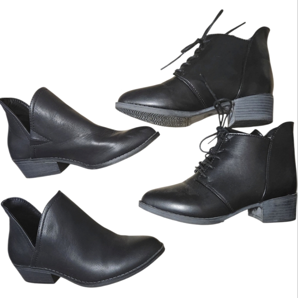 Womens SIZE 7 Ankle Boots Lot Faux Leather Black